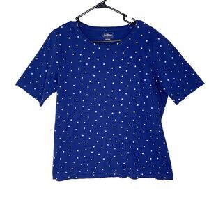 LL bean Women's Cotton Shirt Blouse Size XL Blue Polka Dot